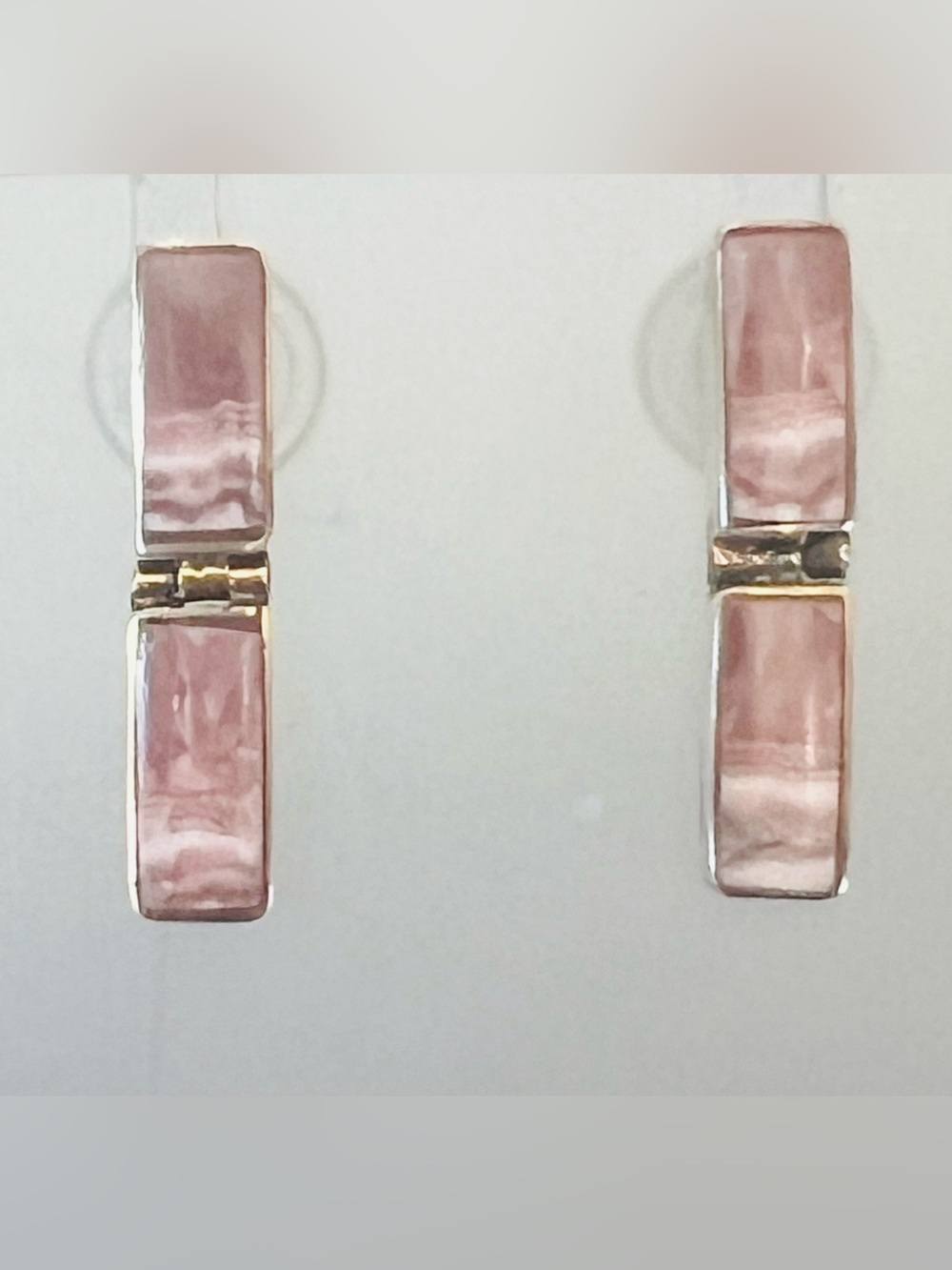 Vintage Rhodochrosite 925 Sterling Silver stamped,10k gold overlay post earrings